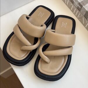 Elsa Beige Padded Leather Slide Sandals